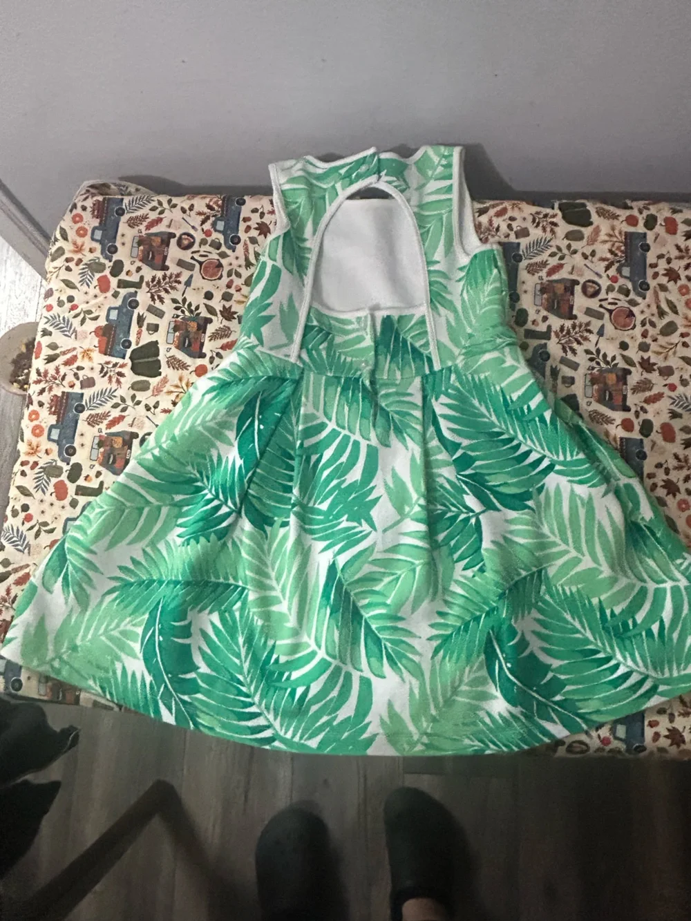 Janie and Jack White Dress with Green Leaf Print